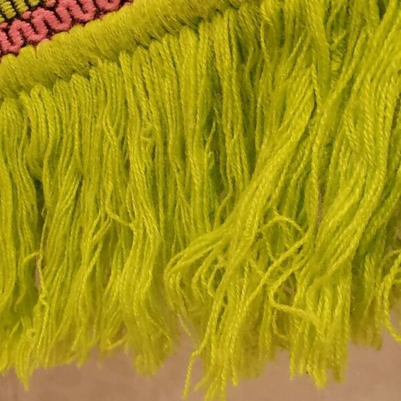 Poncho Youth Ladies Women's Lime Green with multi  color Cape Fringe - Picture 4 of 10